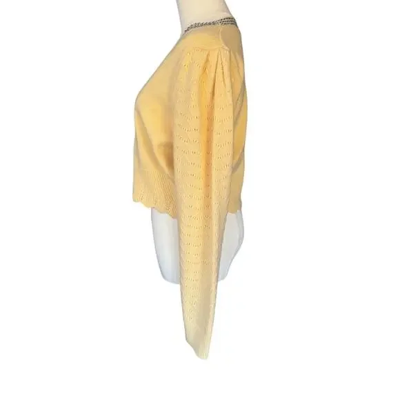 LoveShackFancy Brynner Wool Cashmere Cropped Cardigan Sweater Yellow Medium - Picture 6 of 12